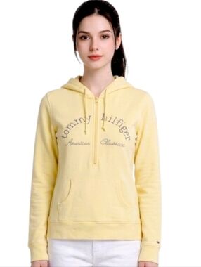 Tommy Hilfiger Yellow Half Zip Size M Hoodie